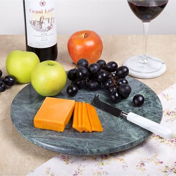 Creative Home Natural Marble Round Trivet Cheese Board Dessert Serving Plate 8" - Picture 2 of 5